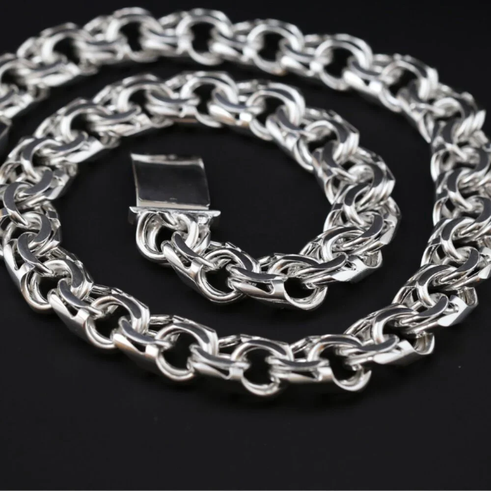 Handmade .925 Sterling Silver China Link Chain 26” | 374.7g Solid Silver - Picture 4 of 7